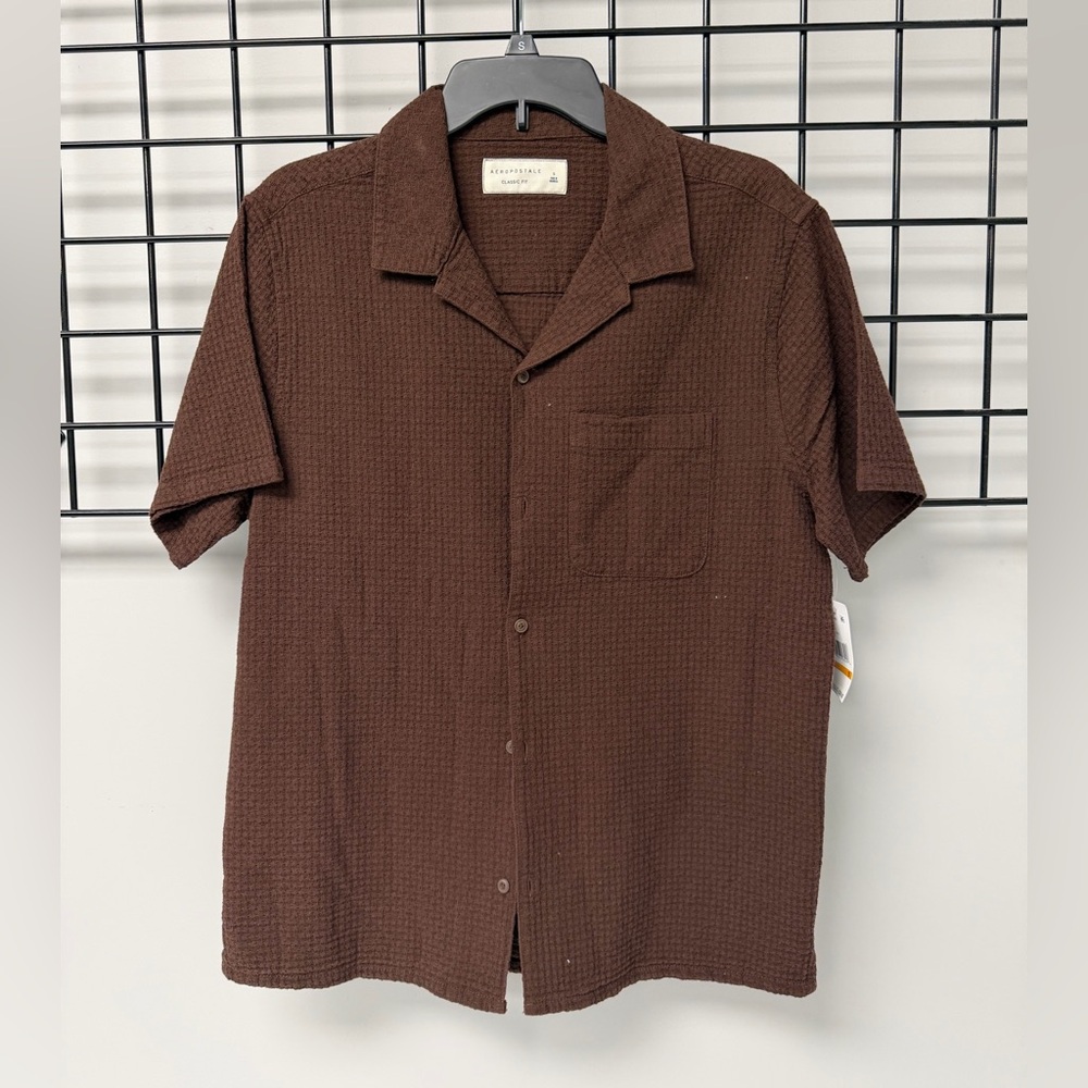 Aeropostale Men's Casual Brown Button Down Shirt
